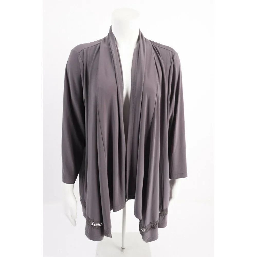 Joan Rivers Drape Front Knit Cardigan L Gray